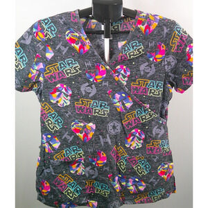 Star Wars Scrub Top Women Small S Dark Side Darth Vader Rainbow Colorful